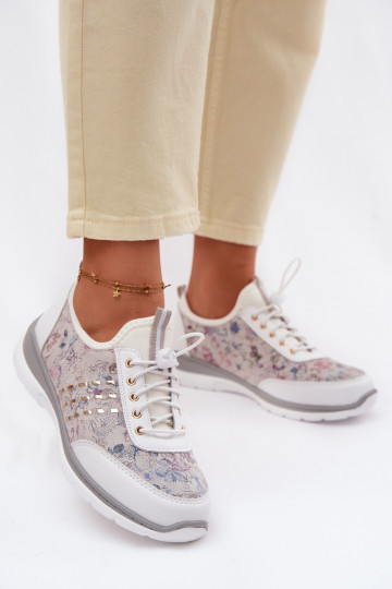 Scarpe in pelle con motivo da donna D&A GR61-5990 bianche 2
