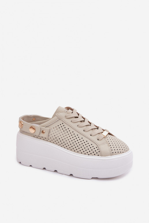 Pelle con elementi traforati Scarpe modello sneakers Femminile con una piattaforma con cinghie Abilitato Pięcie D&A LR61-7088 be