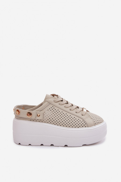 Pelle con elementi traforati Scarpe modello sneakers Femminile con una piattaforma con cinghie Abilitato Pięcie D&A LR61-7088 be