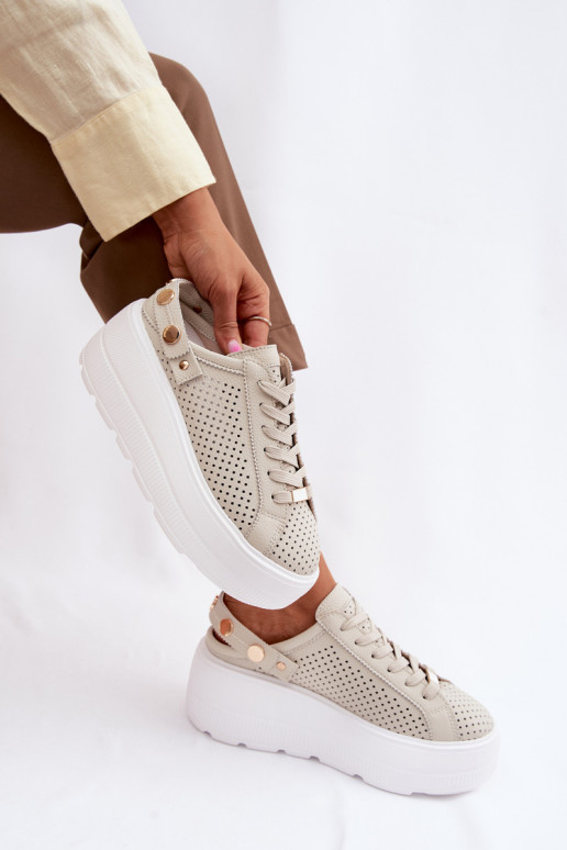 Pelle con elementi traforati Scarpe modello sneakers Femminile con una piattaforma con cinghie Abilitato Pięcie D&A LR61-7088 be