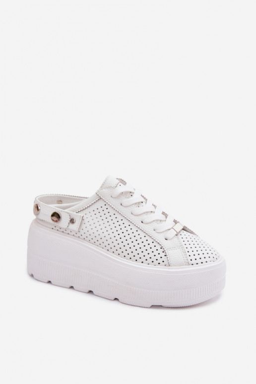 Pelle con elementi traforati Scarpe modello sneakers Femminile con una piattaforma con cinghie Abilitato Pięcie D&A LR61-7088 Co