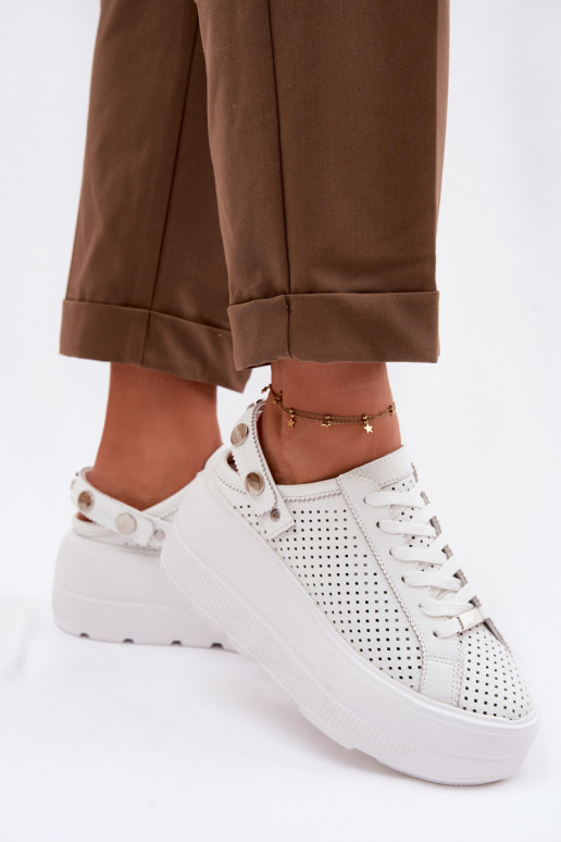 Pelle con elementi traforati Scarpe modello sneakers Femminile con una piattaforma con cinghie Abilitato Pięcie D&A LR61-7088 Co