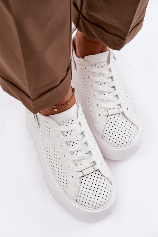 Pelle con elementi traforati Scarpe modello sneakers Femminile con una piattaforma con cinghie Abilitato Pięcie D&A LR61-7088 Co