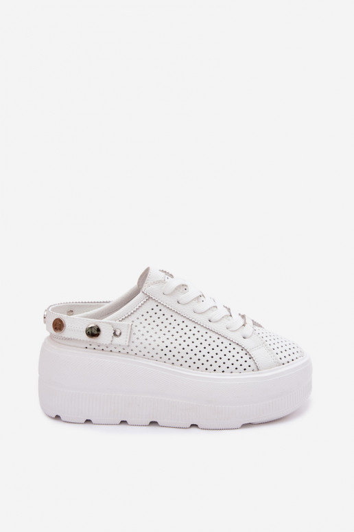 Pelle con elementi traforati Scarpe modello sneakers Femminile con una piattaforma con cinghie Abilitato Pięcie D&A LR61-7088 Co