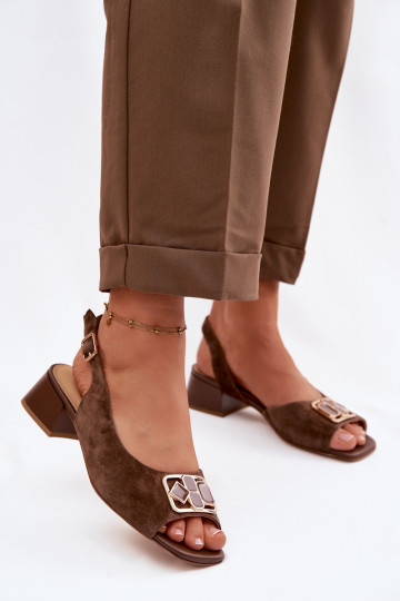 Sandali eleganti in suede naturale con tacco D&A CE61-3127 marroni 2