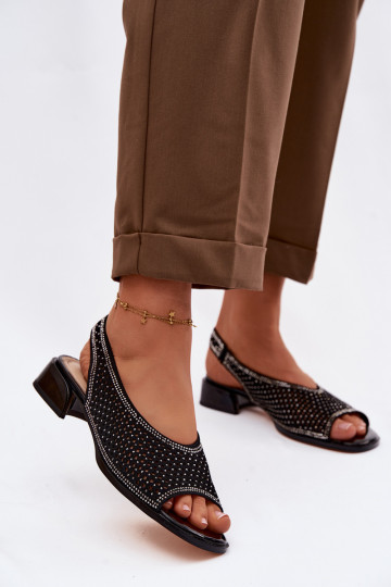 Sandali traforati da donna in suede con tacco D&A CR61-3131 neri 2