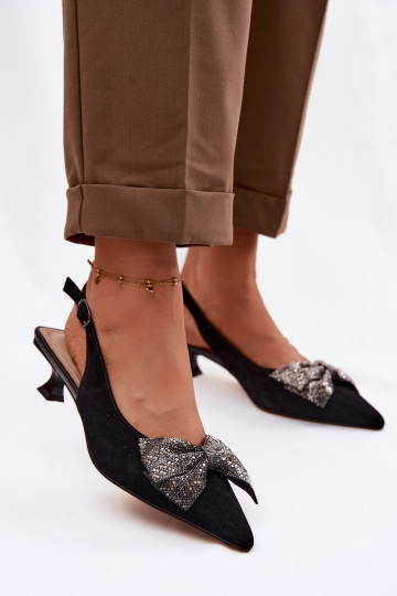 Sandali in suede con fiocchi e tacco D&A CR61-3130 neri 2