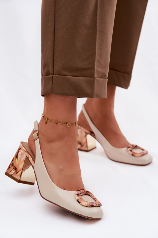 Pelle Sandali con tacco alto da donna con fibbie D&A LZ61-2010 beige