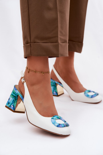 Pelle Sandali con tacco alto da donna con fibbie D&A LZ61-2010 Colore bianco 2