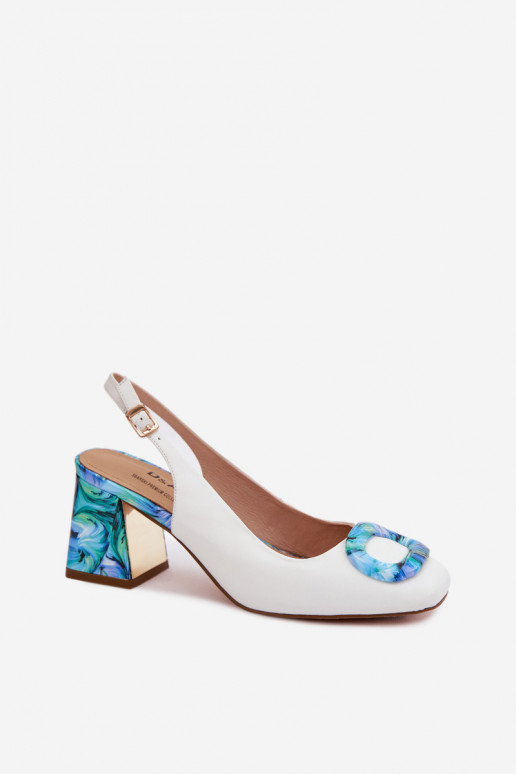 Pelle Sandali con tacco alto da donna con fibbie D&A LZ61-2010 Colore bianco