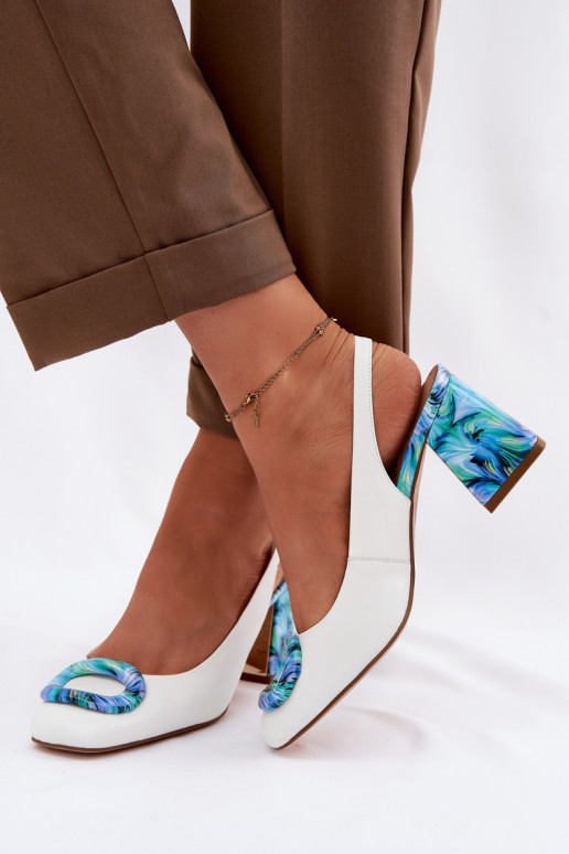 Pelle Sandali con tacco alto da donna con fibbie D&A LZ61-2010 Colore bianco