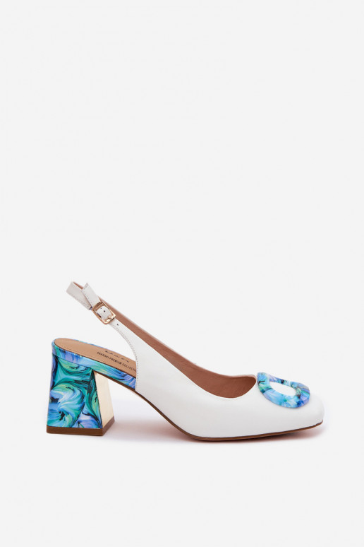 Pelle Sandali con tacco alto da donna con fibbie D&A LZ61-2010 Colore bianco