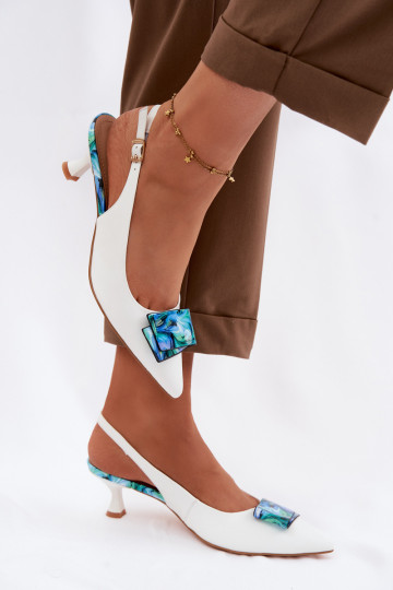 Scarpe in pelle da donna con tacco e ornamenti D&A LZ61-2006 bianche