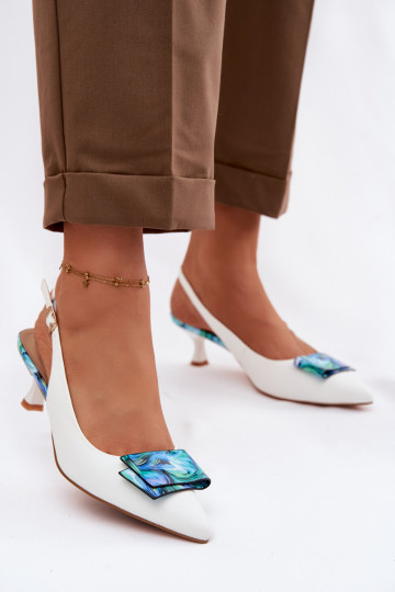 Pelle Scarpe Femminile con i tacchi con ornamenti D&A LZ61-2006 Colore bianco 2