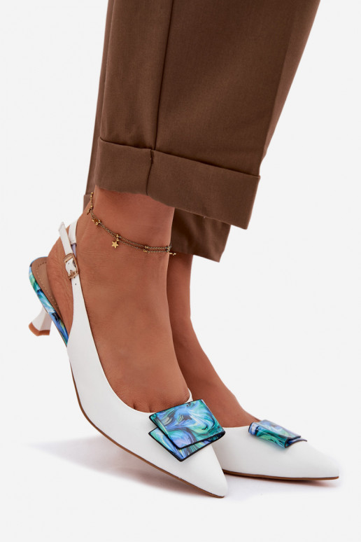 Pelle Scarpe Femminile con i tacchi con ornamenti D&A LZ61-2006 Colore bianco