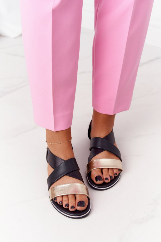 Sandali in pelle con nappina oro-colore nero Apulia