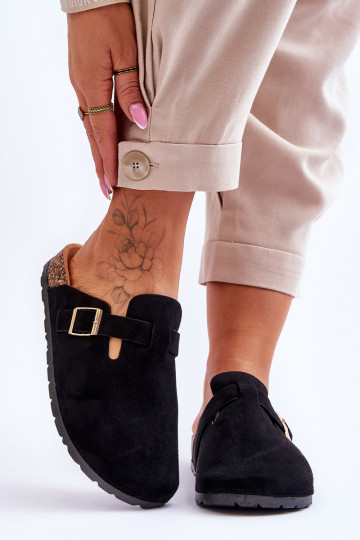 Pantofole in suede su piattaforma di sughero nere Vellma