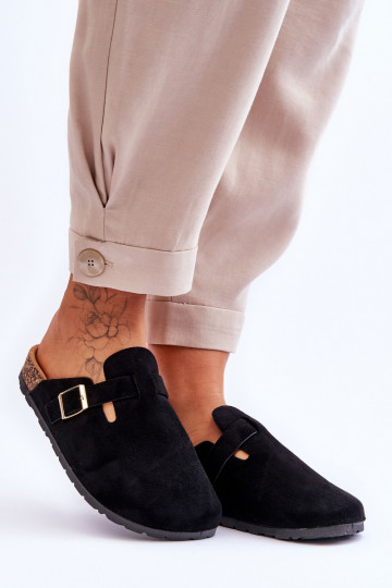 Pantofole in suede su piattaforma di sughero nere Vellma 2