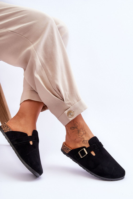 Pantofole in pelle scamosciata su plateau in sughero colore nero Vellma