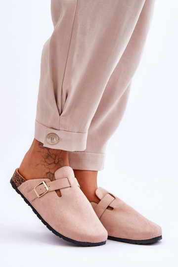 Pantofole in suede su piattaforma di sughero color sabbia Vellma 2