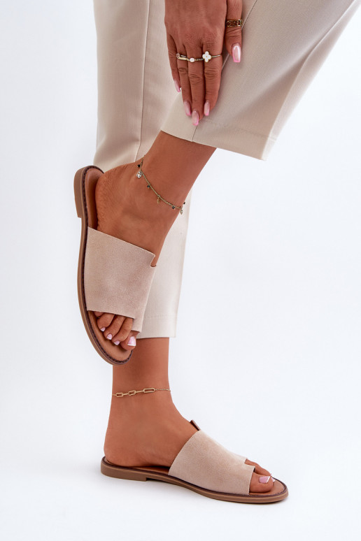 Femminile pantofole in pelle scamosciata Pantofole beige Amite