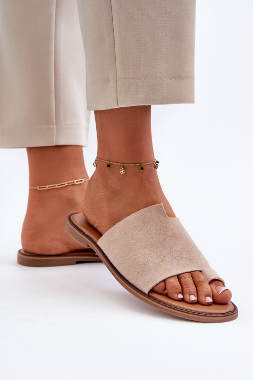 Femminile pantofole in pelle scamosciata Pantofole beige Amite