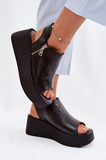 Pelle Sandali con plateau Zazoo 1792 colore nero