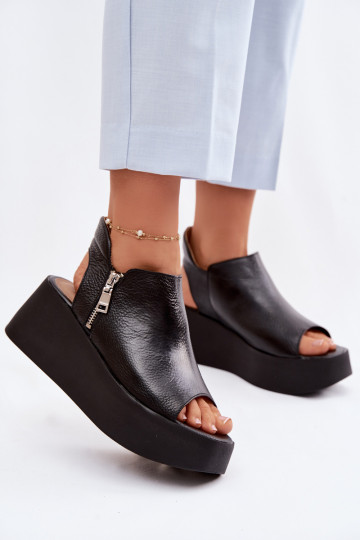 Pelle Sandali con plateau Zazoo 1792 colore nero 2