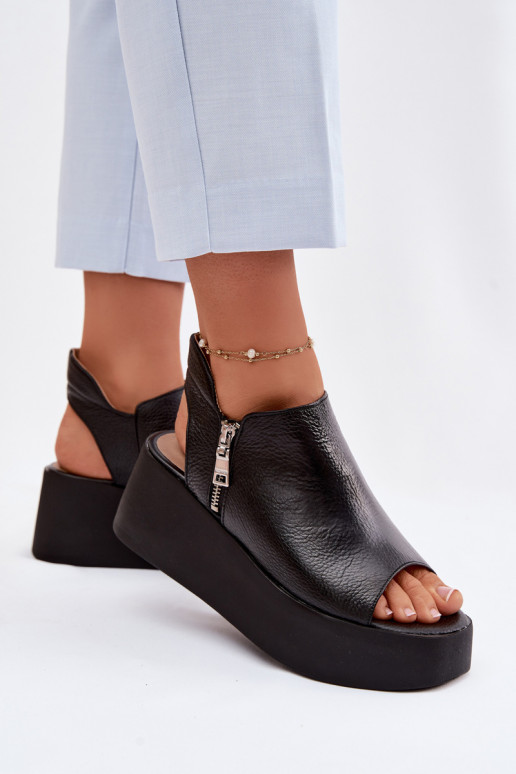 Pelle Sandali con plateau Zazoo 1792 colore nero