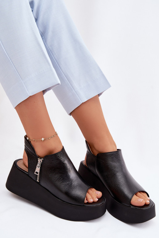 Pelle Sandali con plateau Zazoo 1792 colore nero