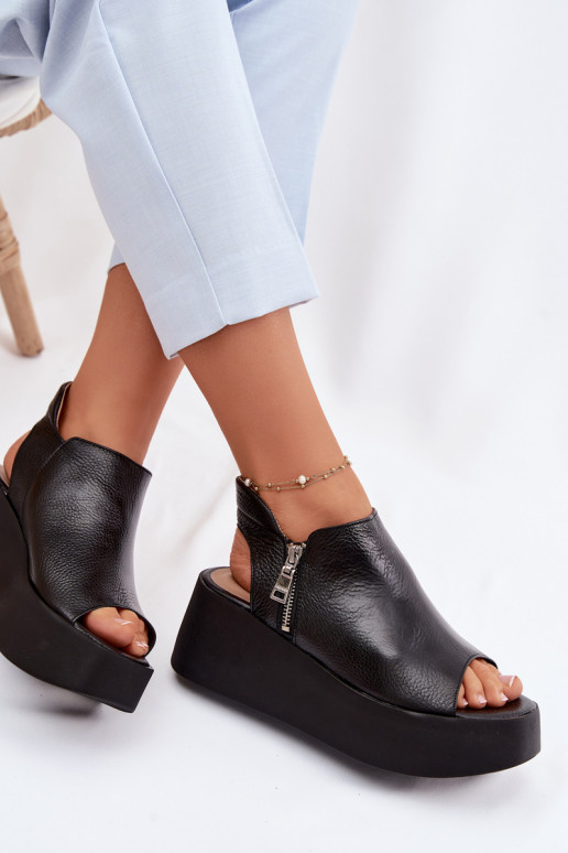 Pelle Sandali con plateau Zazoo 1792 colore nero