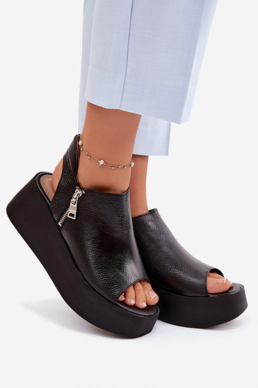 Pelle Sandali con plateau Zazoo 1792 colore nero