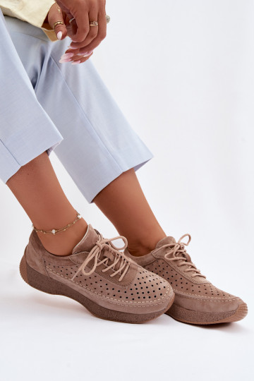 Stivali sneakers in pelle da donna con elementi traforati Sergio Leone SP-013 marroni