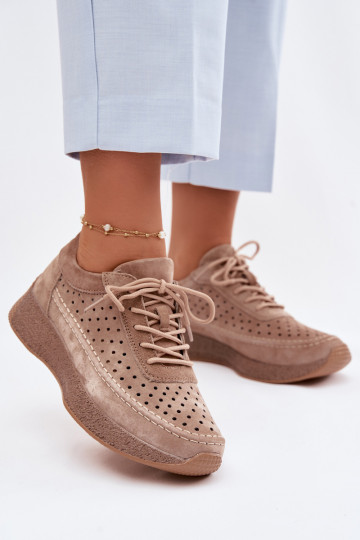Pelle scarpe Scarpe modello sneakers Femminile con elementi traforati Sergio Leone SP-013 colore marrone 2