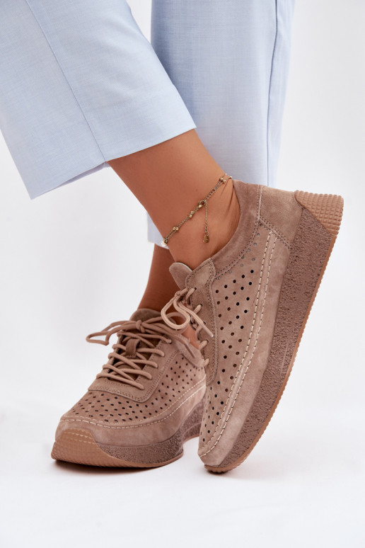 Pelle scarpe Scarpe modello sneakers Femminile con elementi traforati Sergio Leone SP-013 colore marrone