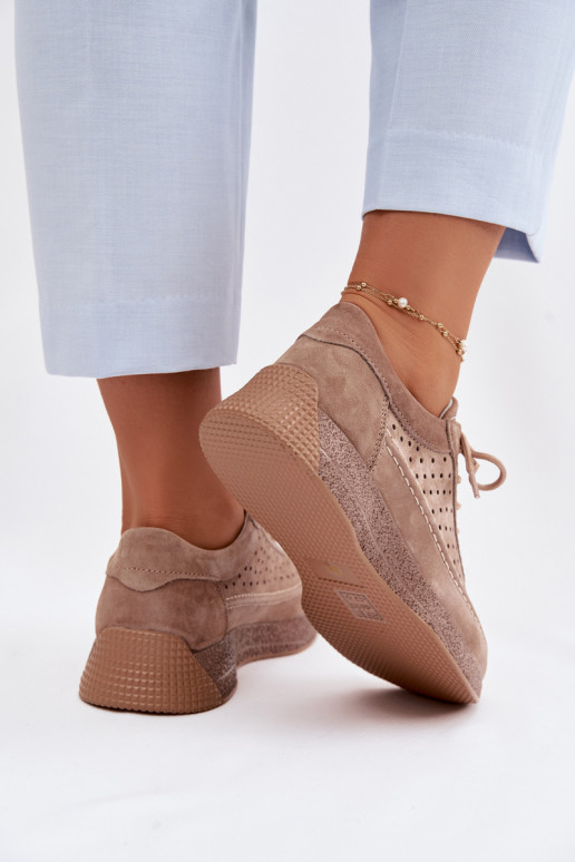 Pelle scarpe Scarpe modello sneakers Femminile con elementi traforati Sergio Leone SP-013 colore marrone