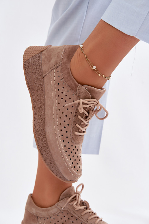 Pelle scarpe Scarpe modello sneakers Femminile con elementi traforati Sergio Leone SP-013 colore marrone