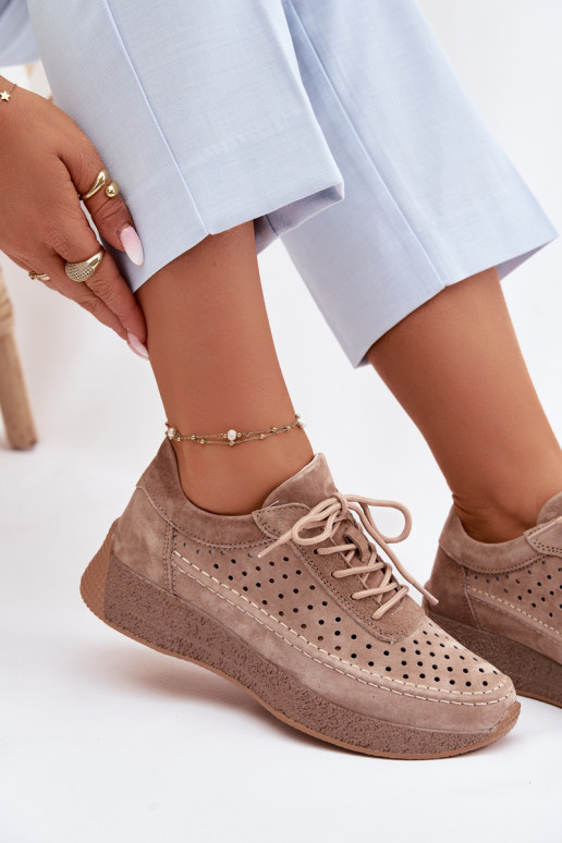 Pelle scarpe Scarpe modello sneakers Femminile con elementi traforati Sergio Leone SP-013 colore marrone