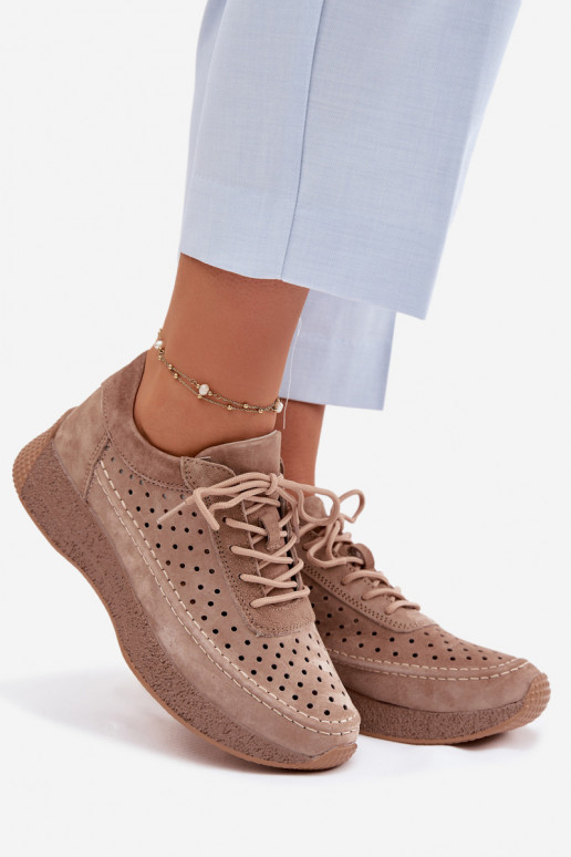 Pelle scarpe Scarpe modello sneakers Femminile con elementi traforati Sergio Leone SP-013 colore marrone