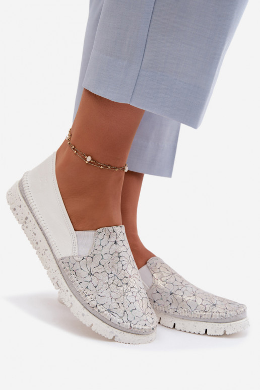 Stivali in pelle da donna Deveciejka 03512-70 Bianco-color argento