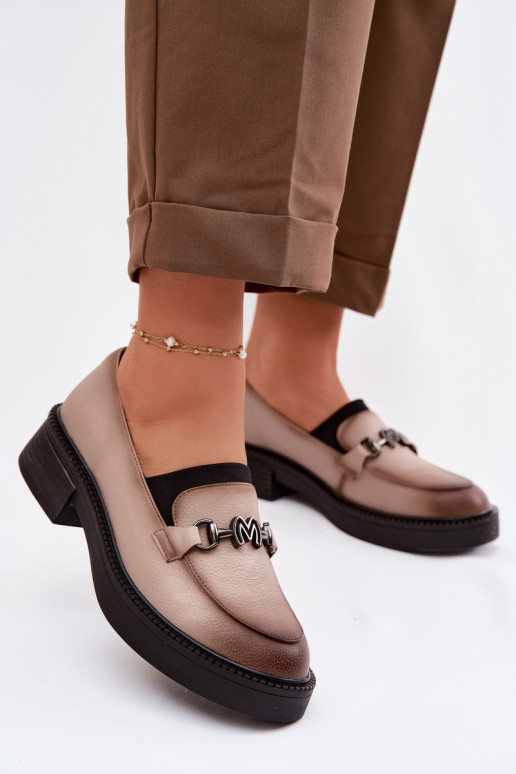 Pelle mocassini da donna Con decorazioni Detalem Vinceza 39985 beige