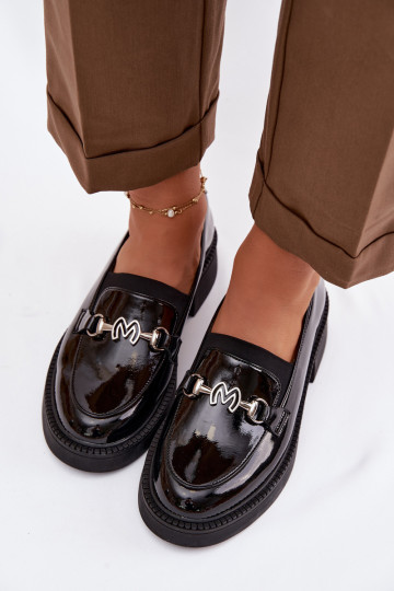 Pelle Mocassini laccati Femminile Con decorazioni Detalem Vinceza 39985 colore nero