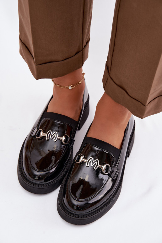 Pelle Mocassini laccati Femminile Con decorazioni Detalem Vinceza 39985 colore nero