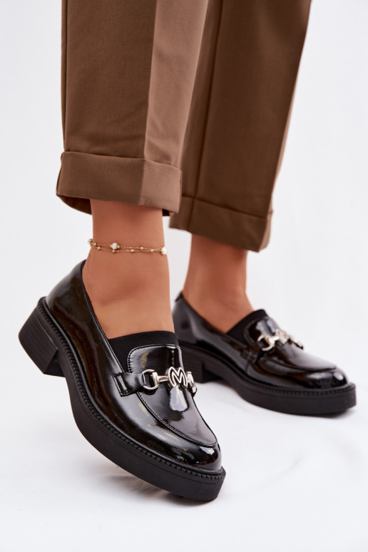 Pelle Mocassini laccati Femminile Con decorazioni Detalem Vinceza 39985 colore nero