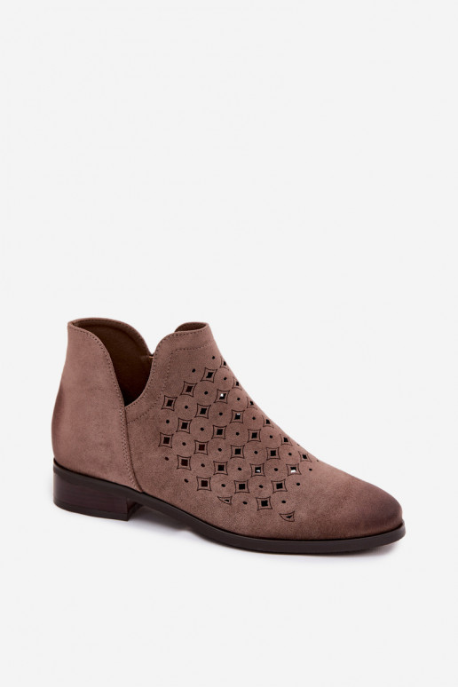 Stivali traforati Femminile con tacchi larghi Vinceza 58626 beige