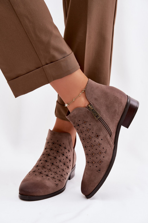 Stivali traforati Femminile con tacchi larghi Vinceza 58626 beige