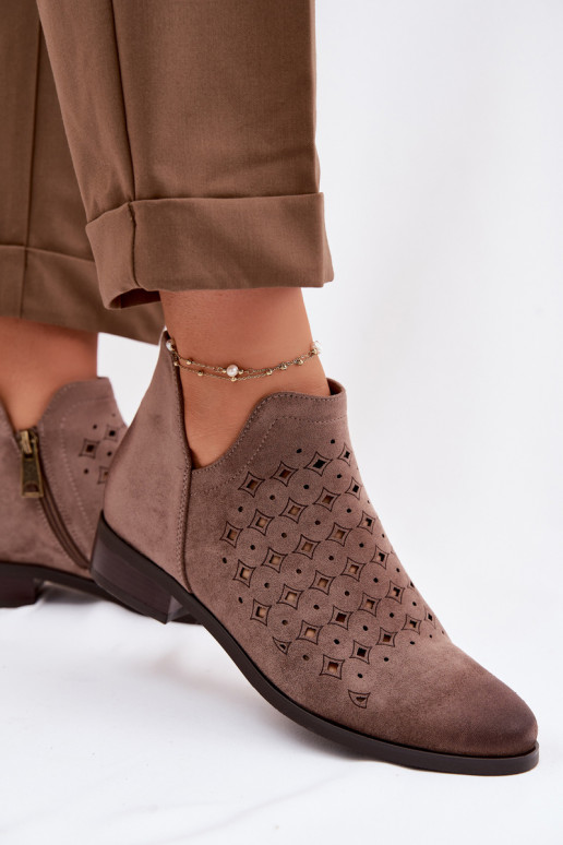 Stivali traforati Femminile con tacchi larghi Vinceza 58626 beige