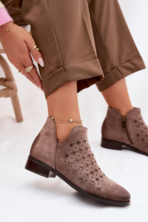 Stivali traforati Femminile con tacchi larghi Vinceza 58626 beige