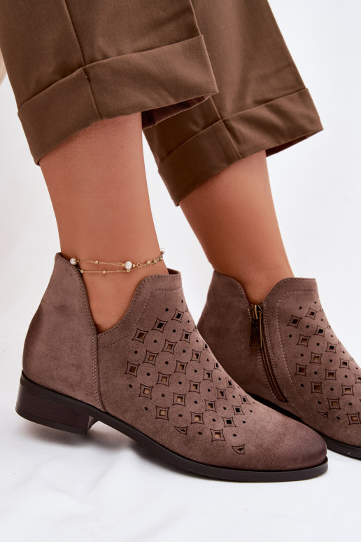 Stivali traforati Femminile con tacchi larghi Vinceza 58626 beige