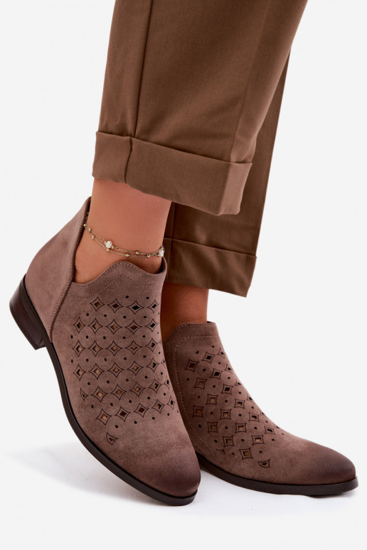 Stivali traforati Femminile con tacchi larghi Vinceza 58626 beige